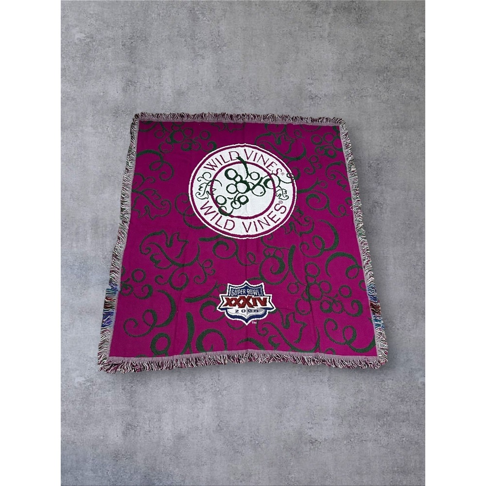 Y2K Northwest Company Super Bowl XXXIV Wild Vines Blanket OS Magenta Woven EUC
